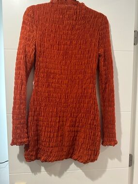 House of CB Rust Orange Textured Long Sleeve Mini Dress